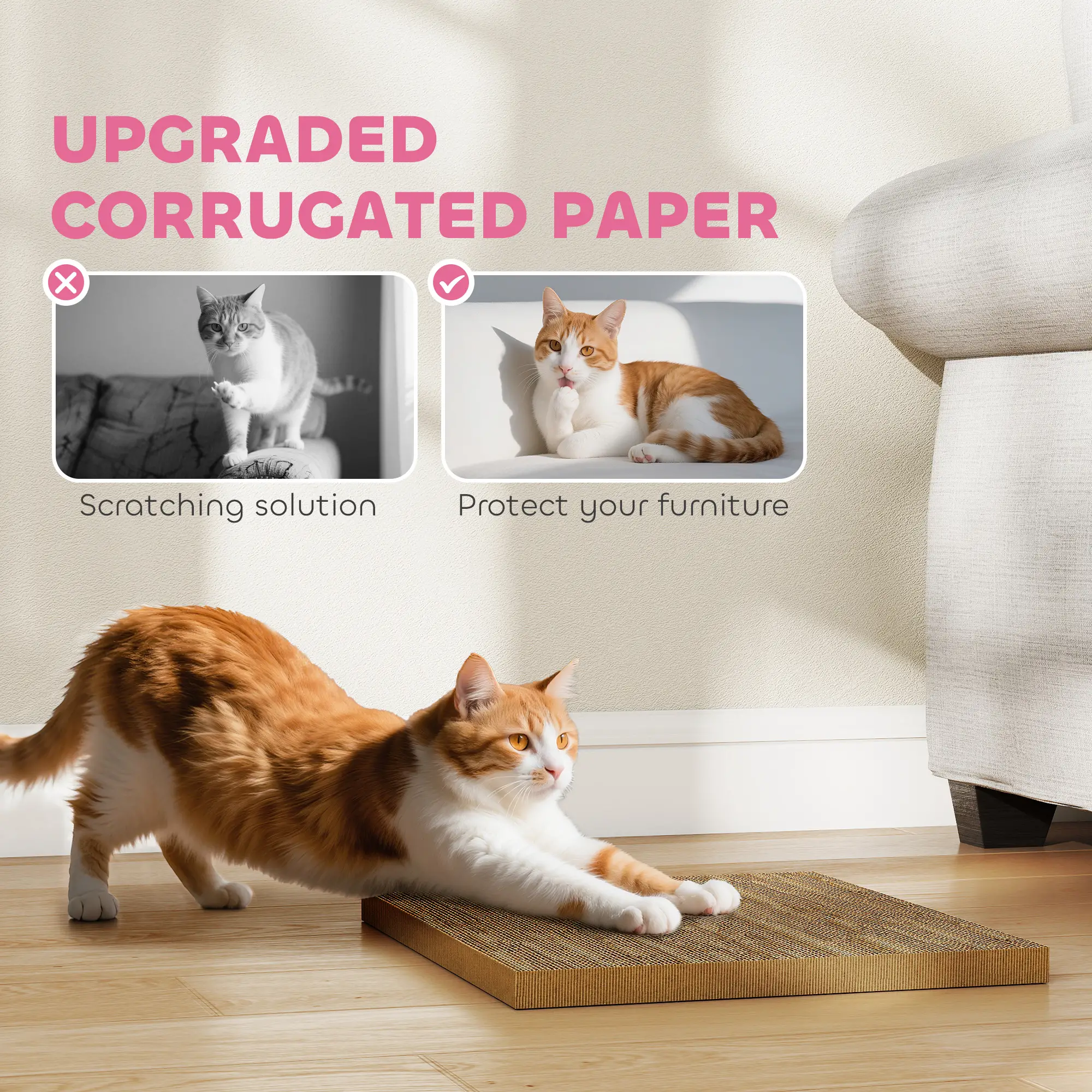 PawHut Sushi Cardboard Cat House & Scratcher – Pink – image 5