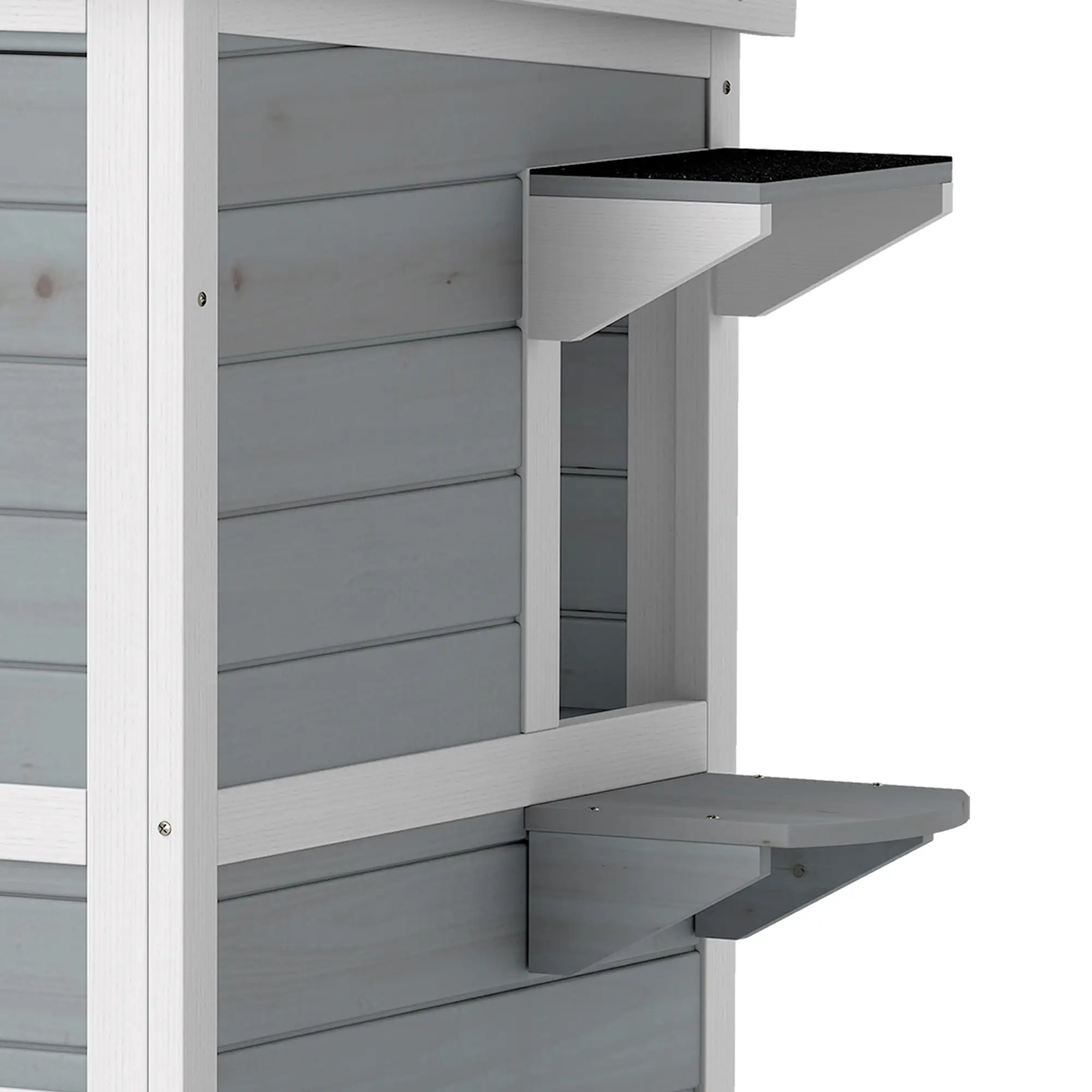 PawHut Two-Floor Wooden Cat House with Three Doors – Grey – image 12