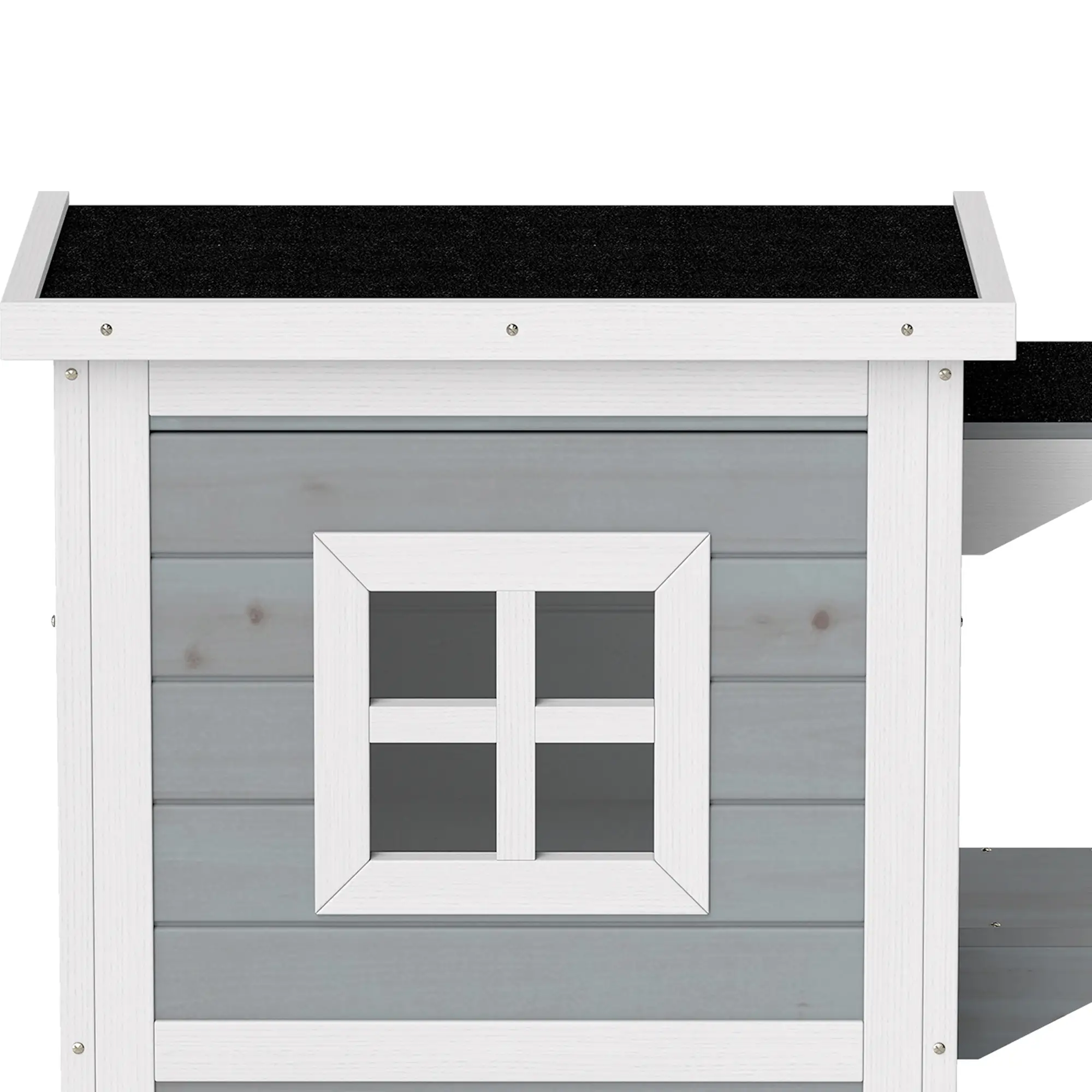 PawHut Two-Floor Wooden Cat House with Three Doors – Grey – image 10