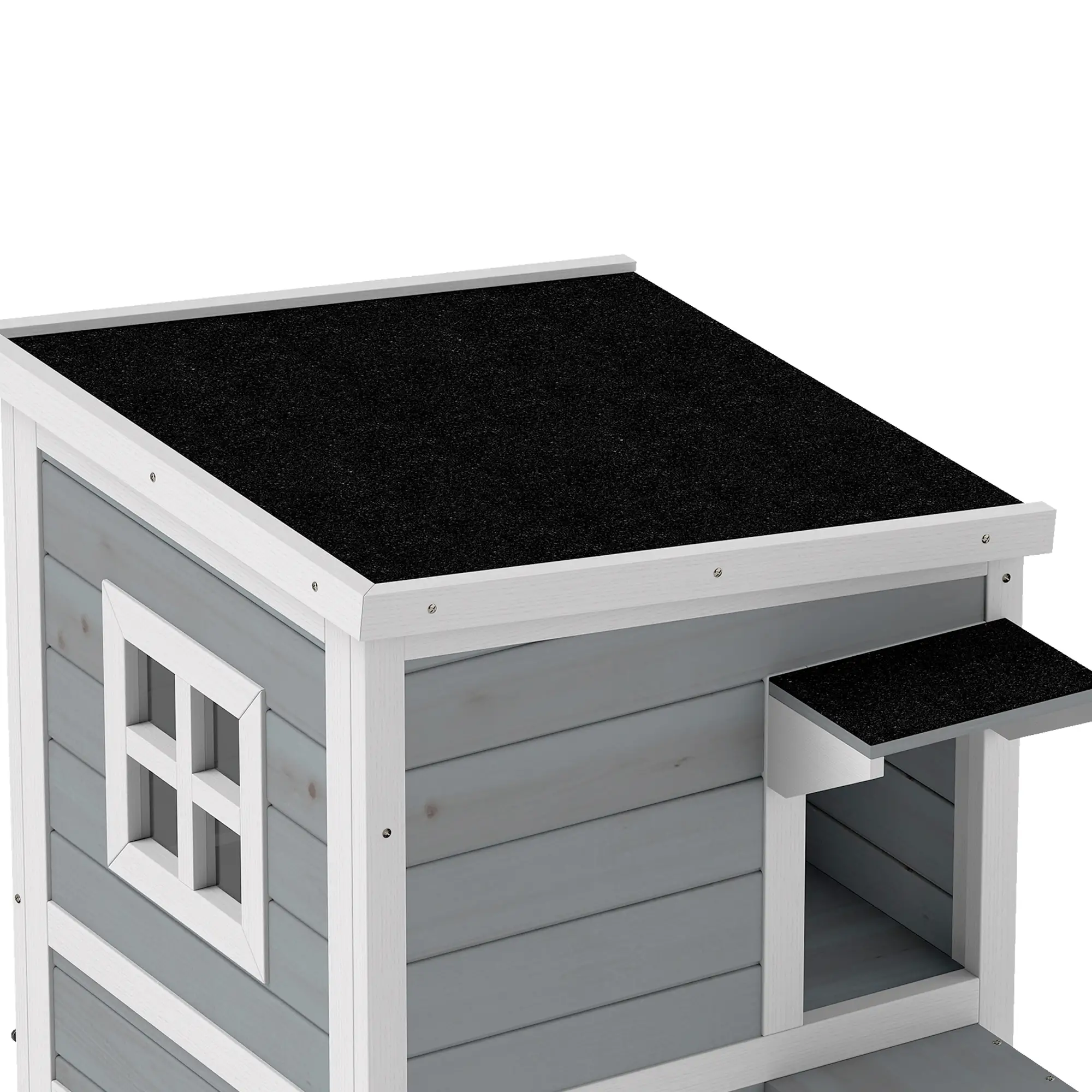 PawHut Two-Floor Wooden Cat House with Three Doors – Grey – image 13